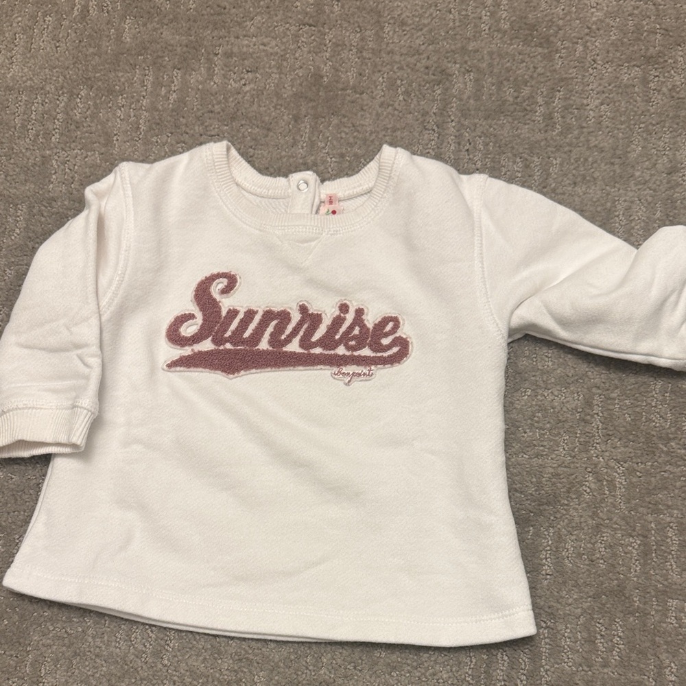 Bonpoint White and Pink Sunrise Long Sleeve Tee